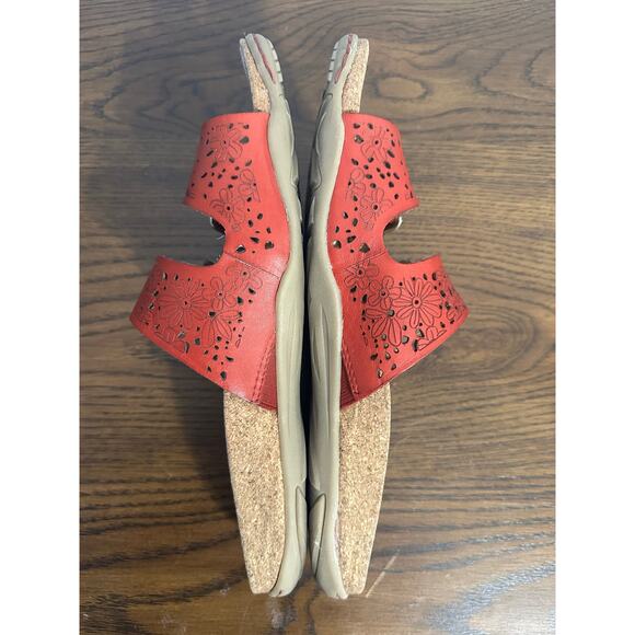 Earth Perforated Leather Slide Sandals Sand Antigua Bright Red - Picture 2 of 11